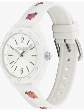 Luxury!! Coach White Silicone Watch with Green Dial Accents